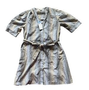 WKND Womens Shirt Dress Vertical Strip Tie Waist Size XS Casual Summer Lightwt